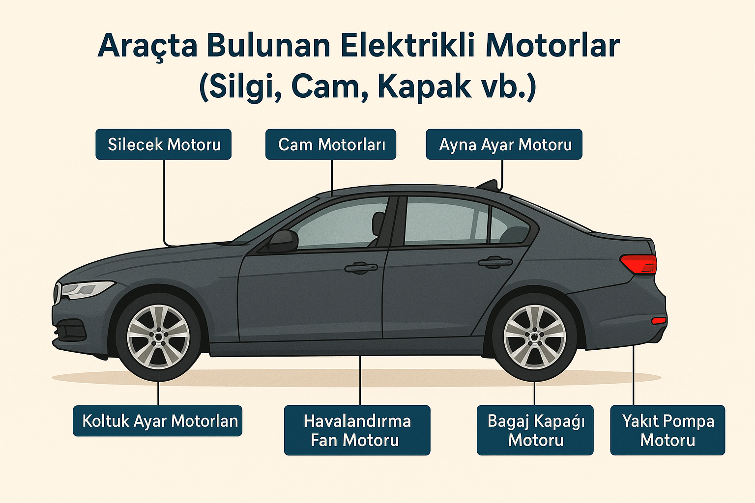 Araçta Bulunan Elektrikli Motorlar (Cam, Silgi, Kapak ve Daha Fazlası)